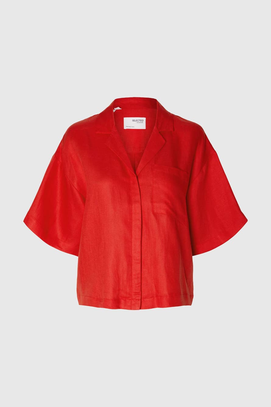 Selected Femme Flame Scarlet Lyra Boxy Linen Shirt