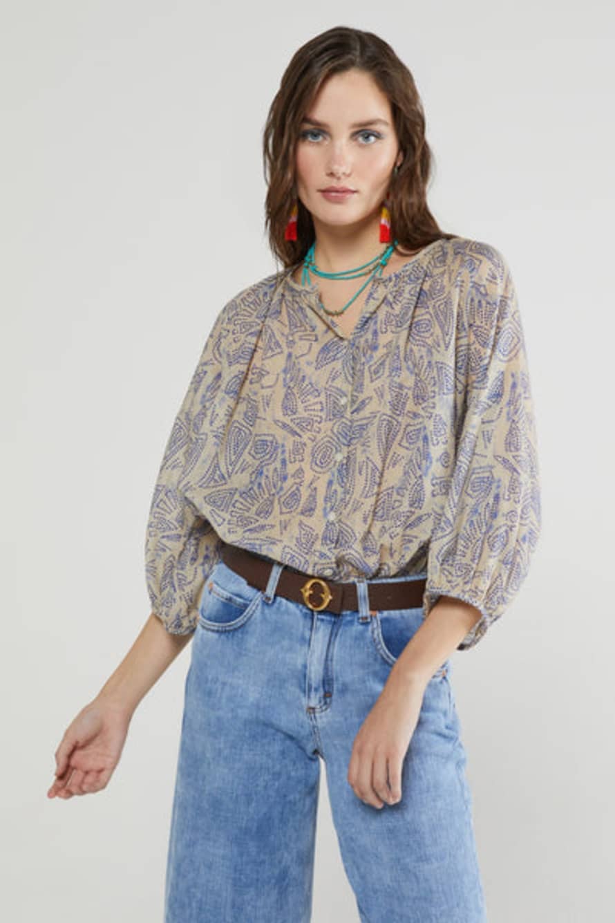 Ottod'Ame  Cotton Printed Shirt With Balloon Sleeve