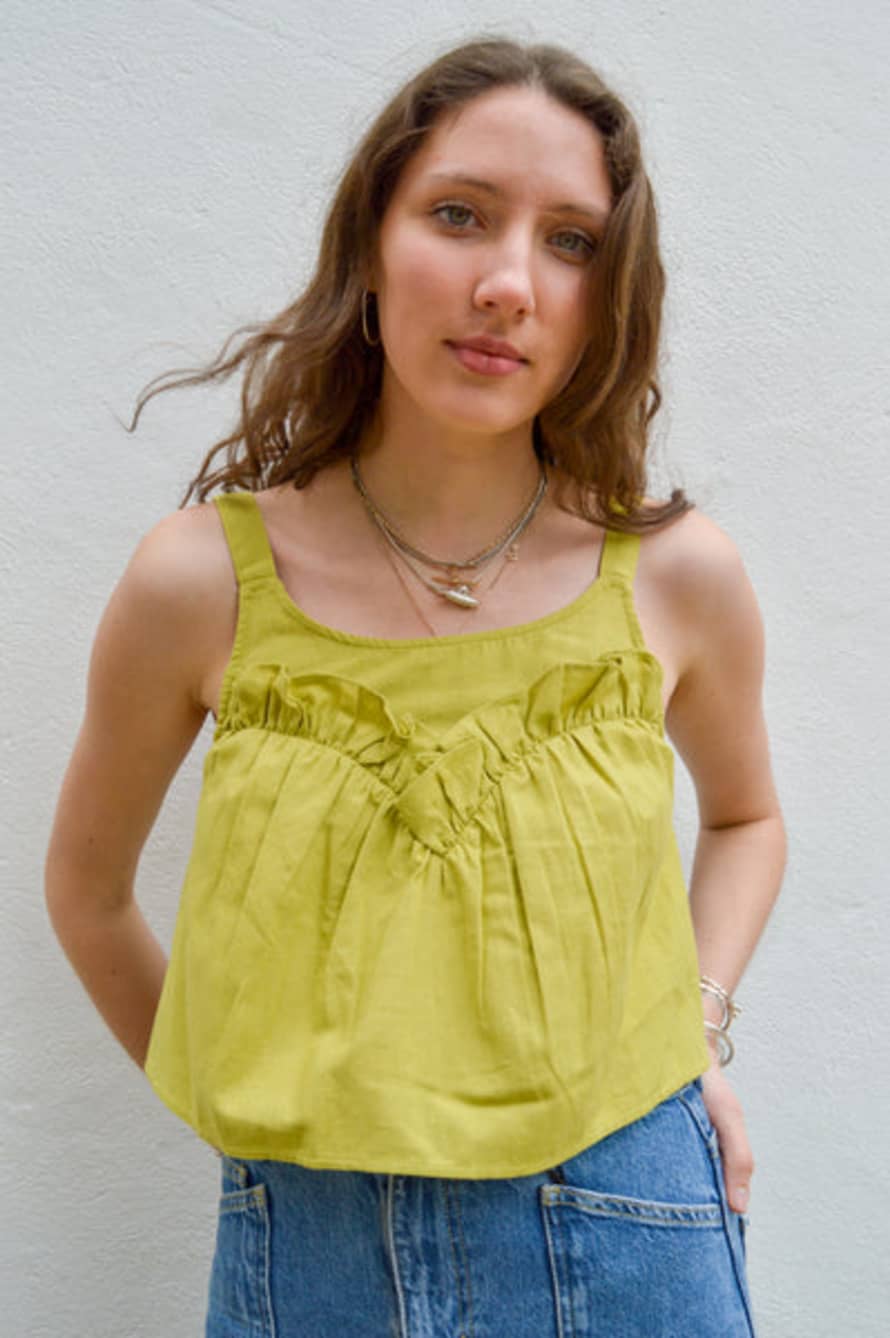Native Youth Sweetheart Frill Green Cami Top