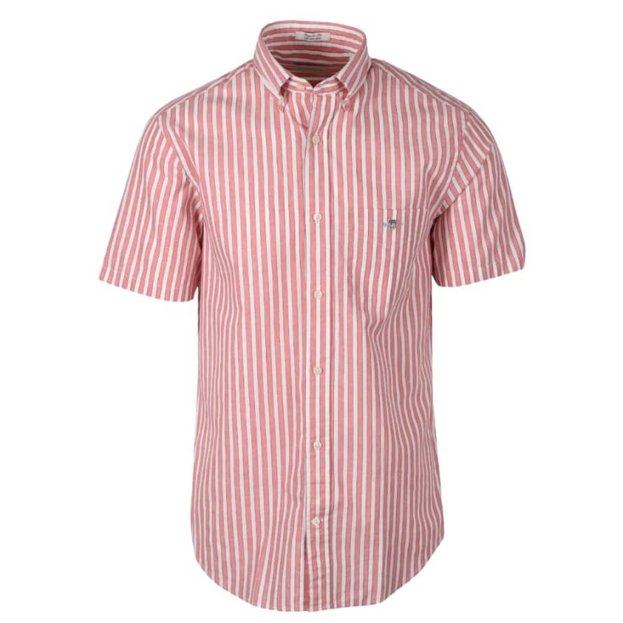 Gant Gant Regular Fit Striped Cotton Linen Short Sleeve Shirt