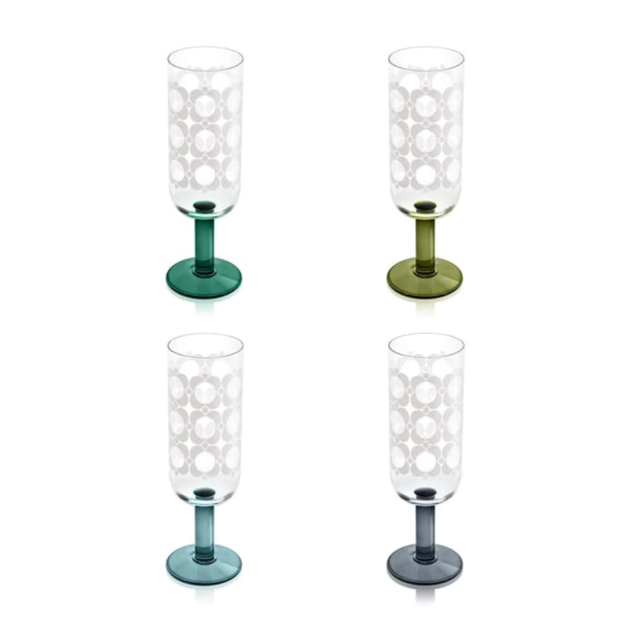 Orla Kiely Atomic Flower Champagne Glasses Set Of 4 - Green