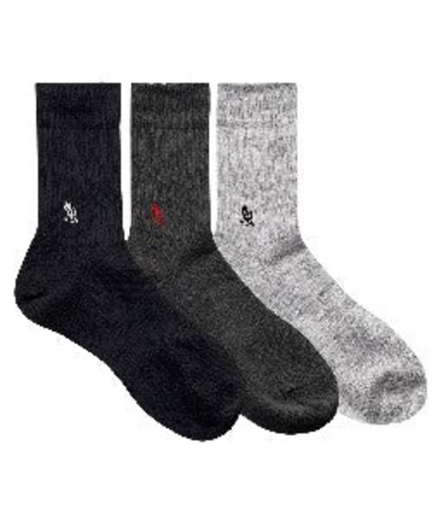 Gramicci Basic 3-Pack Crew Socks (Grey/Charcoal/Black)