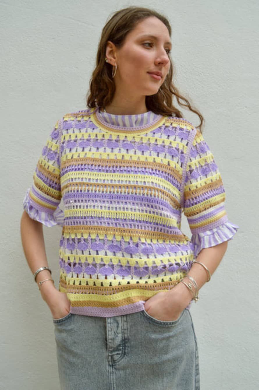 Yerse Multicolour Purple Crochet Sweater