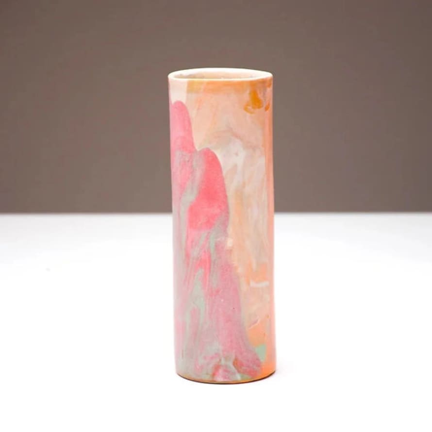 SGW Lab Multicoloured Porcelain Vase Orange/peach/lilac Marble