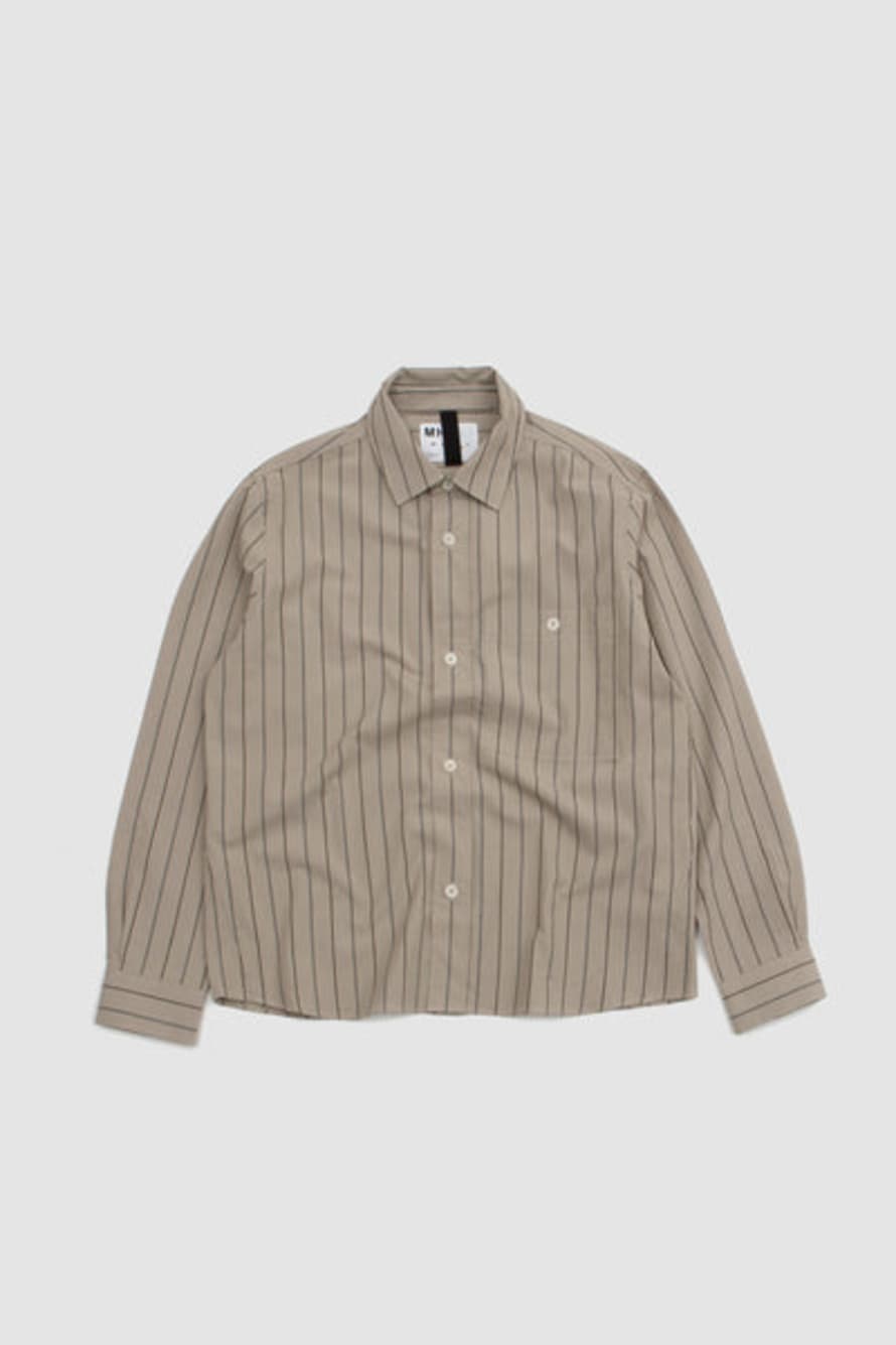 Margaret Howell Overall Shirt Wide Stripe Cotton Linen Stone