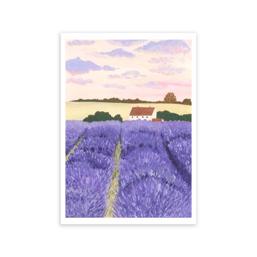 Sarah Frances Lavender Field Cottage A4 Print
