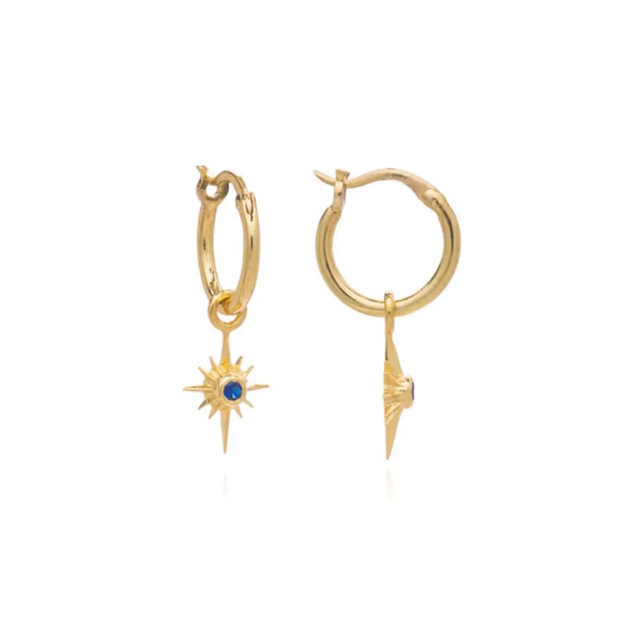 AZUNI LONDON | Lone Star Gold Hoop Earrings | Blue Zircon