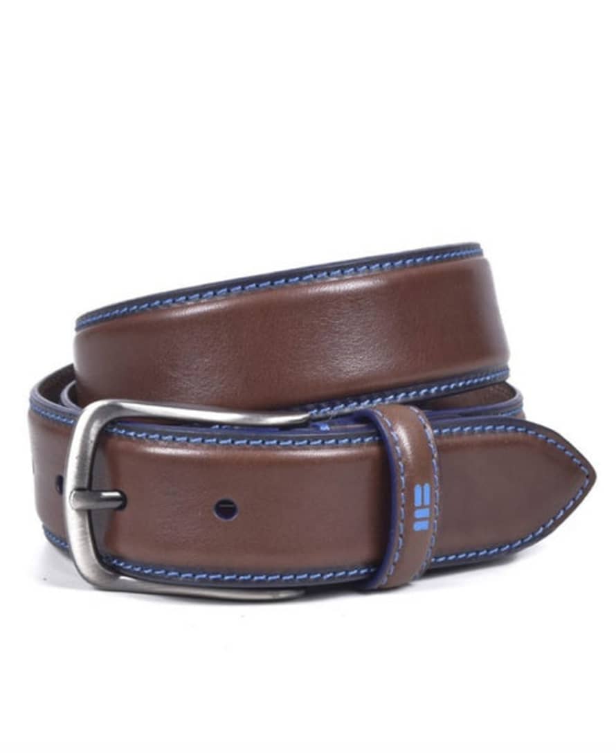 Miguel Bellido Brown 780 Leather Belt With Blue Stitching