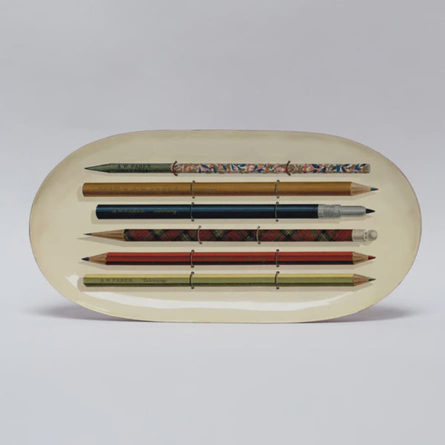 Roomy Town Enamel Printed Tray - Vintage Pencils