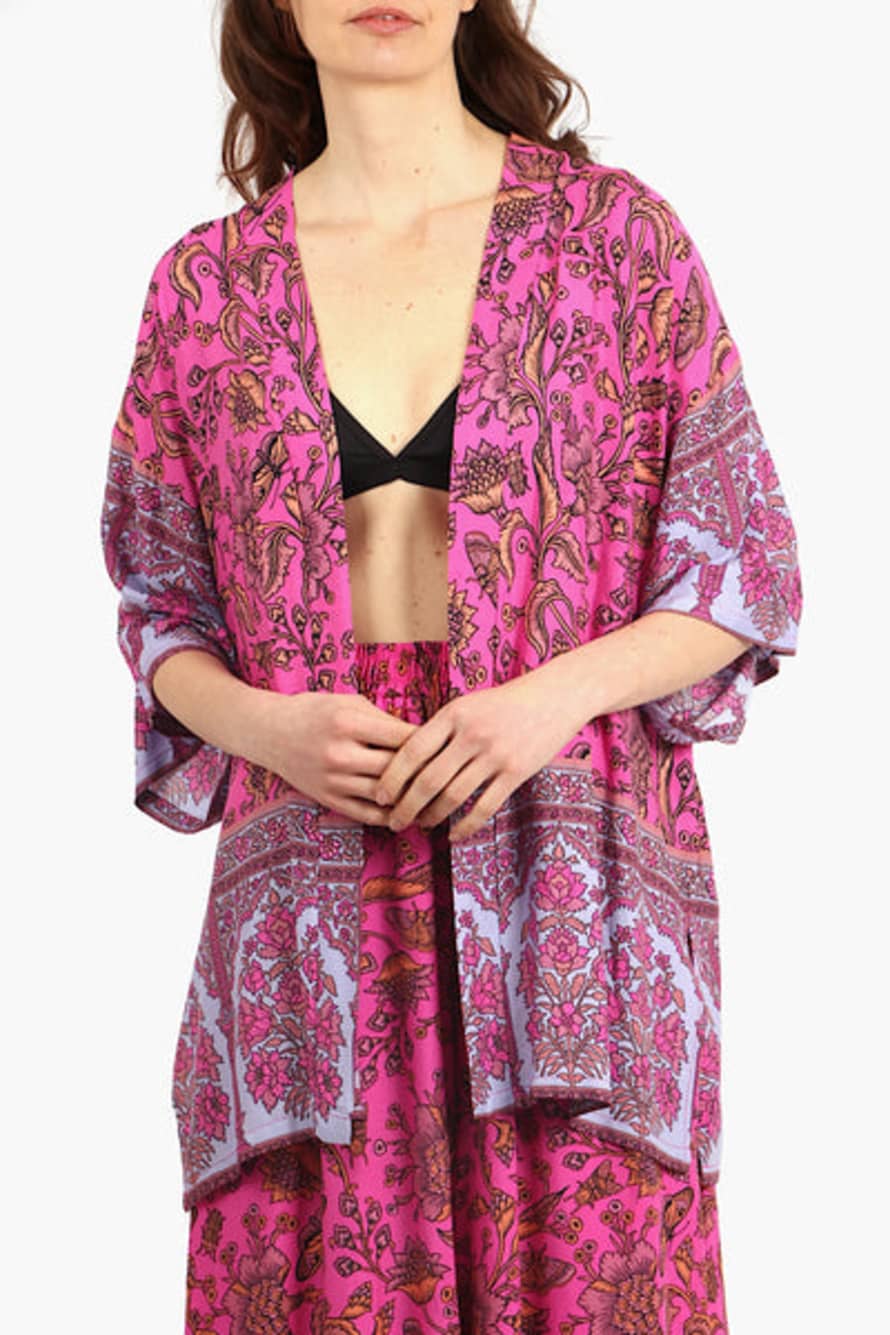 Miss Shorthair Pink Vintage Floral & Butterfly Short Kimono