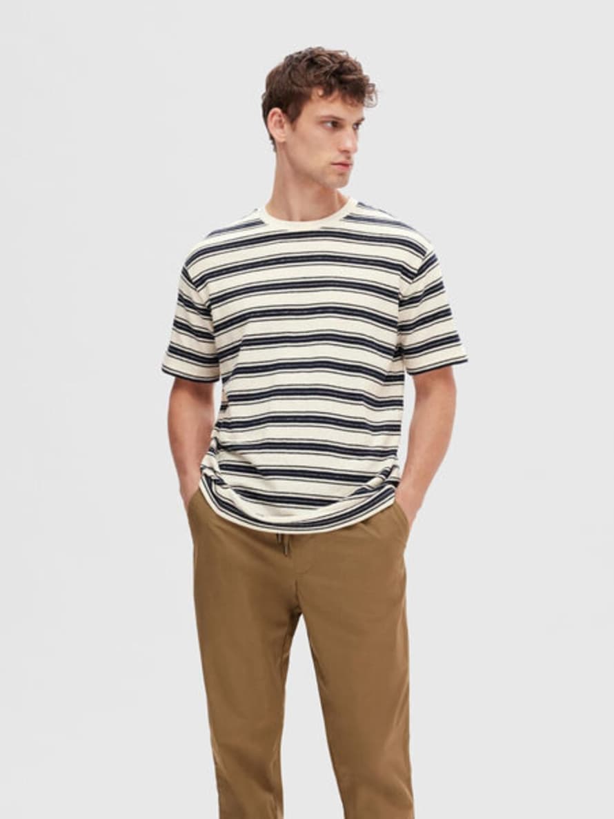 Selected Homme Relax Solo Stripe Tee Sky Captain/egret