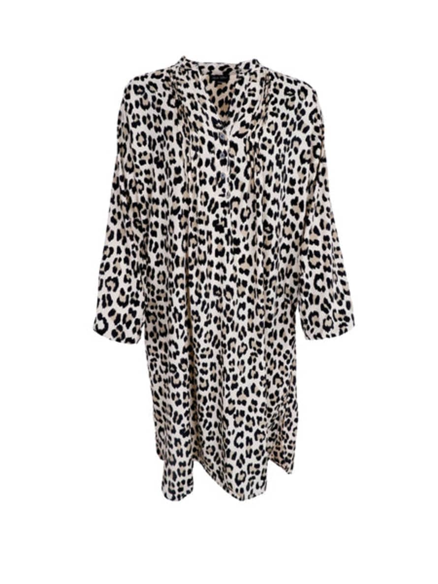 Black Colour Luna Leopard Print Pleat Tunic Dress