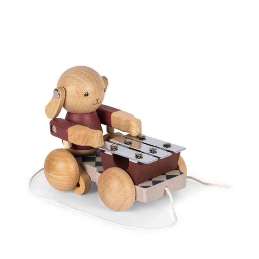 Konges Slojd Wooden Pull Music Bunny - Bell Boy Red