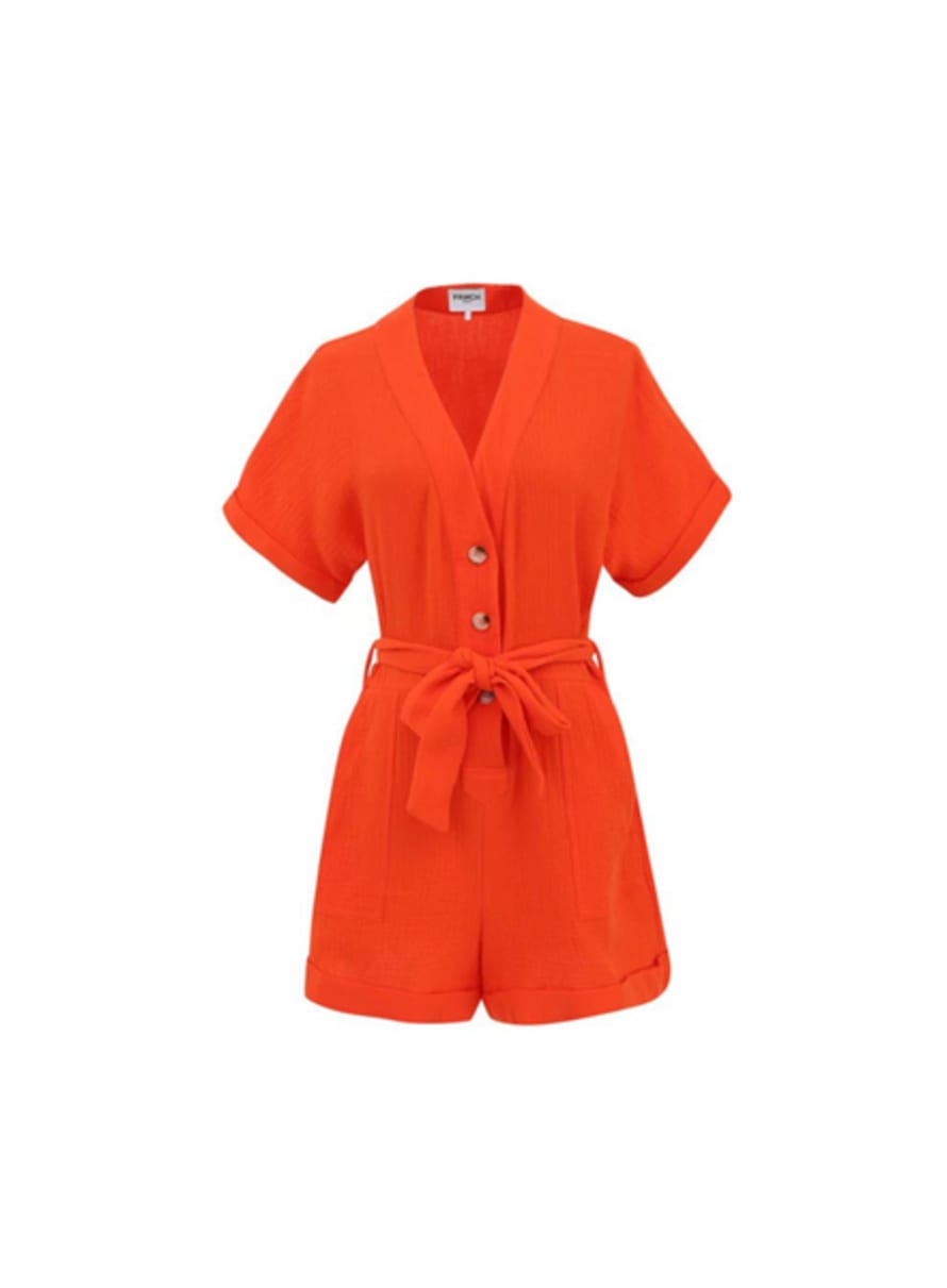 FRNCH Lika Tie Waist Playsuit In Orange From