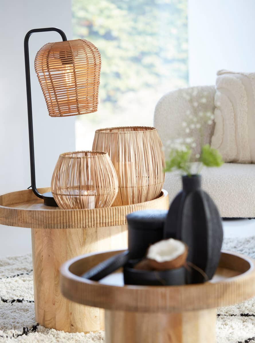 Light & Living Pulah Natural Rattan & Black Table Lamp