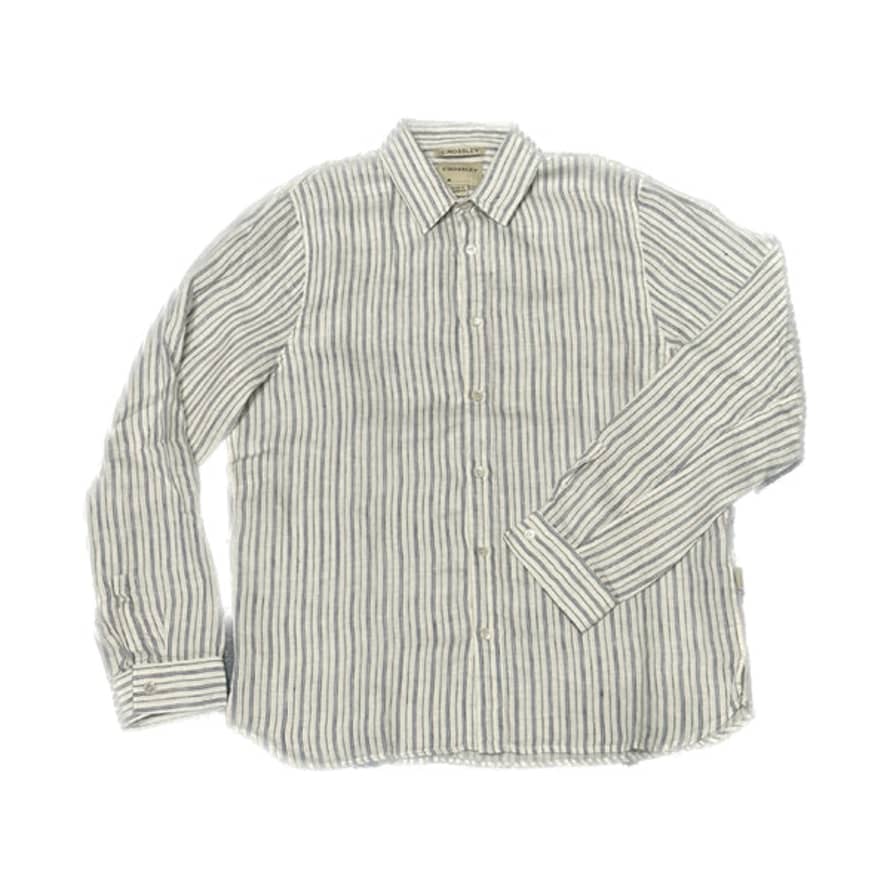 Crossley Jisonr Man Shirt Ls Thin Stripes Blue White