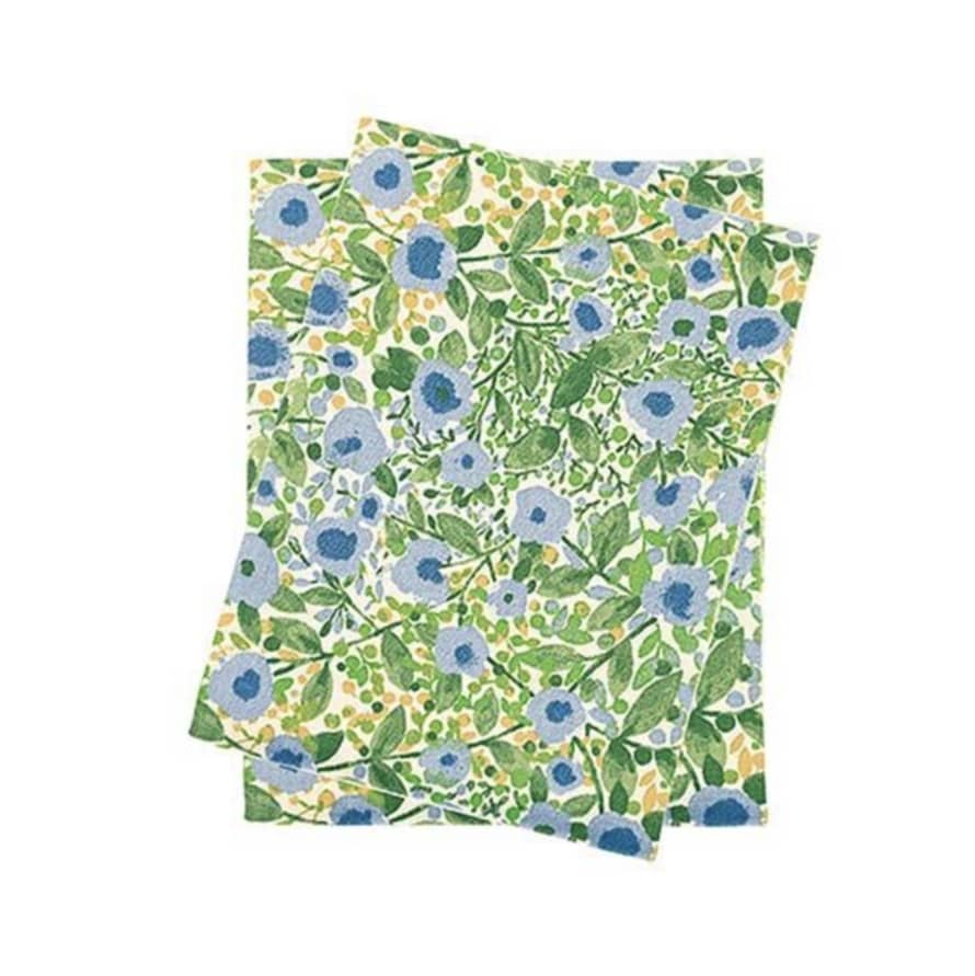 Walton & Co Set Of 2 - Cotton Tea Towel Green Fleur
