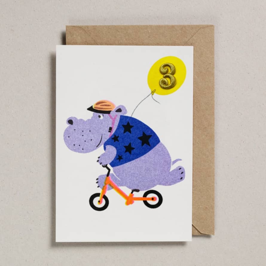 Petra Boase Hippo Age 3 Birthday Card