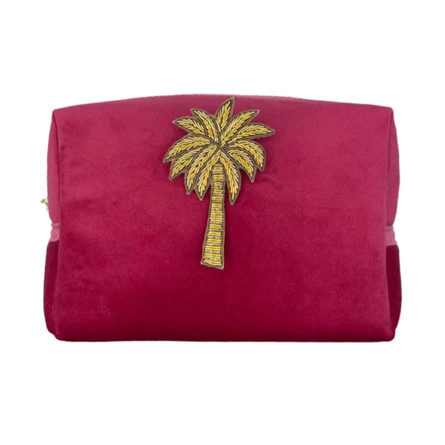 SIXTON LONDON Recycled Velvet Make-Up Bag with Palm Tree Pin