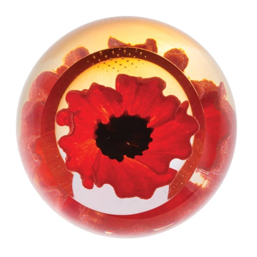 Caithness Glass Floral Charms Poppy Glass Paperweight