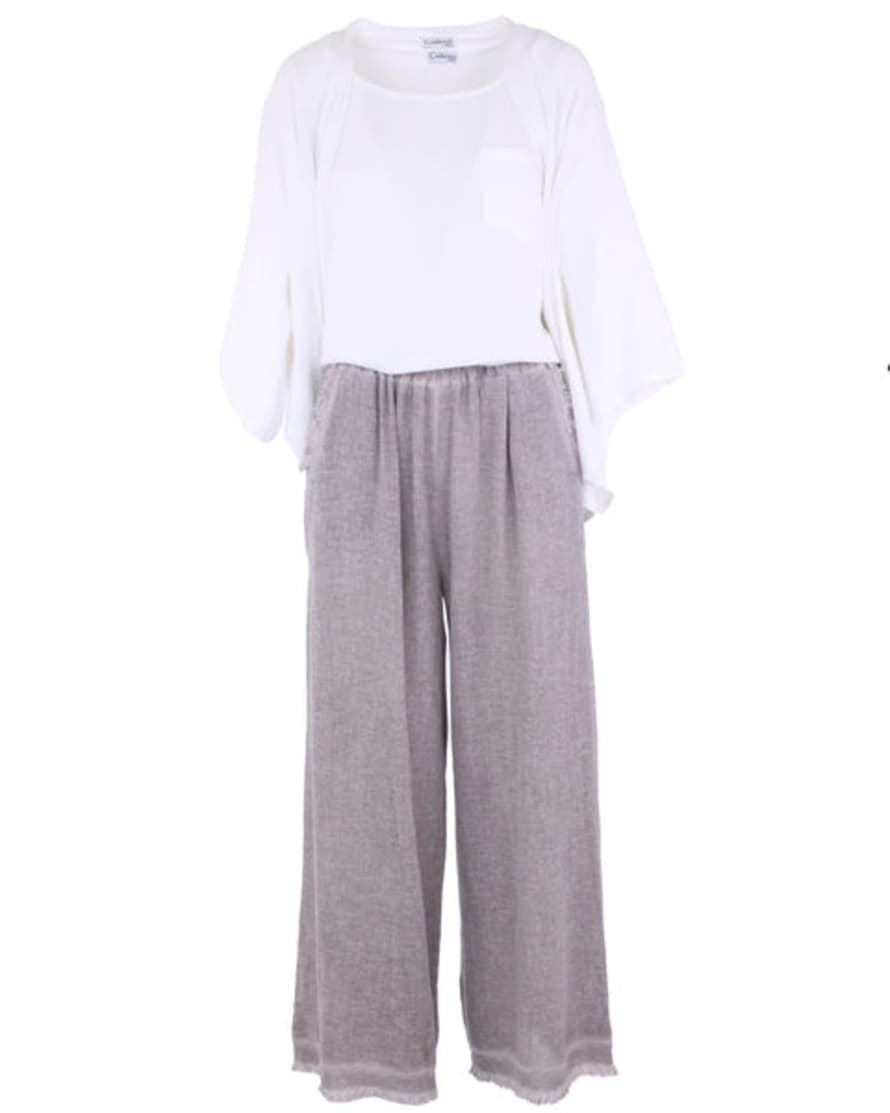 Cadenza Linen And Cotton Blend Trousers In Truffle