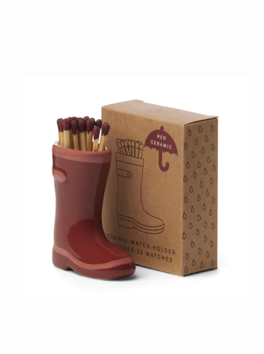 Paddywax Wellington Boot Matches Holder With 25 Matches - Dark & Light Red
