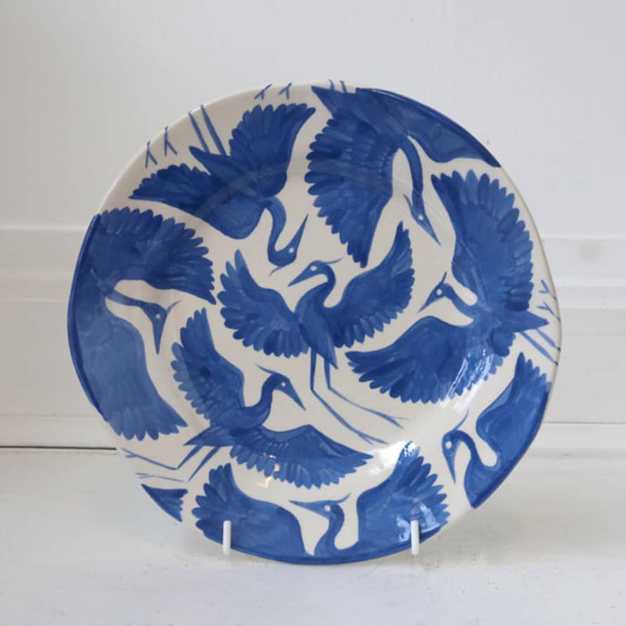 Rosanna Corfe Herons Hand Painted Plate - Blue