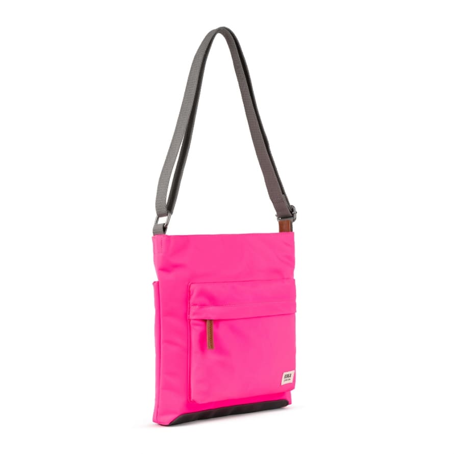 ROKA Cross Body Shoulder Bag Kennington B Medium Recycled Repurposed Sustainable Nylon In Neon Pink
