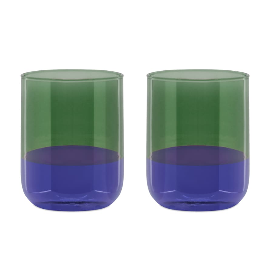 Remember Remember Glass Drinking Tumblers Ocean Design In Blue And Grey Green Colours Capacity 300ml