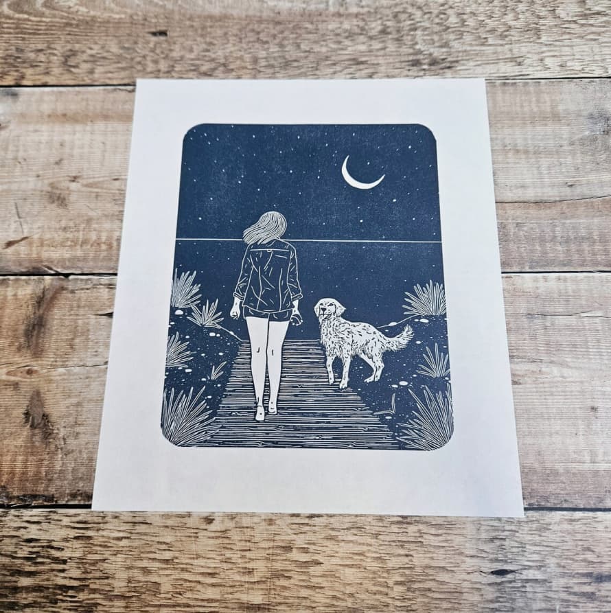 Flotsam Prints Boardwalk at Dusk Limited Edition Lino Print