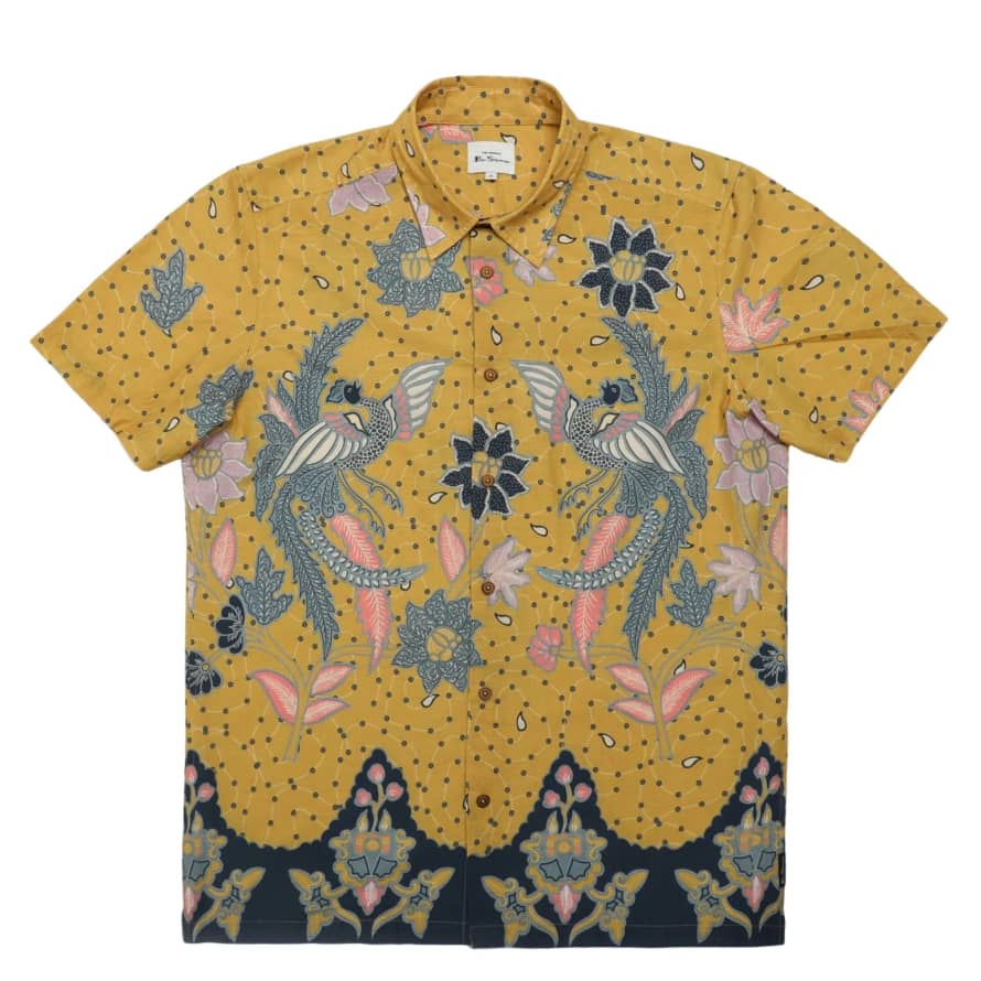 Ben Sherman Abstract Botanical Print Short Sleeve Shirt - Yellow