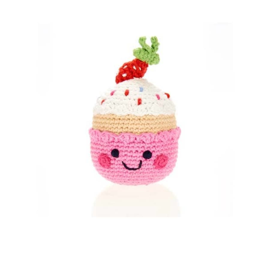 Pebblechild Baby Toy Friendly Cupcake Rattle- Strawberry