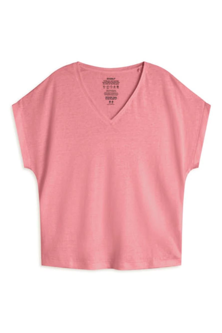 Ecoalf Arenda V Neck Linen T Shirt - Dusty Rose