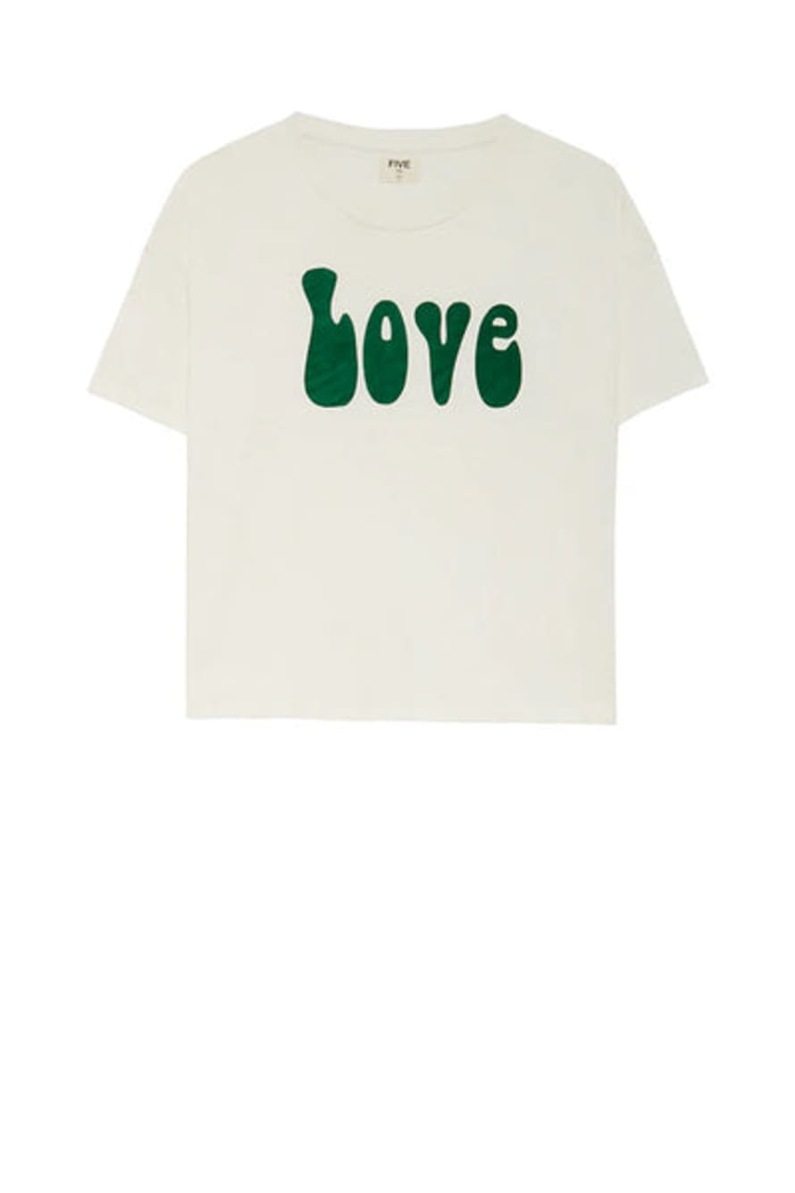 Five Jeans Love T Shirt - Ecru with Green