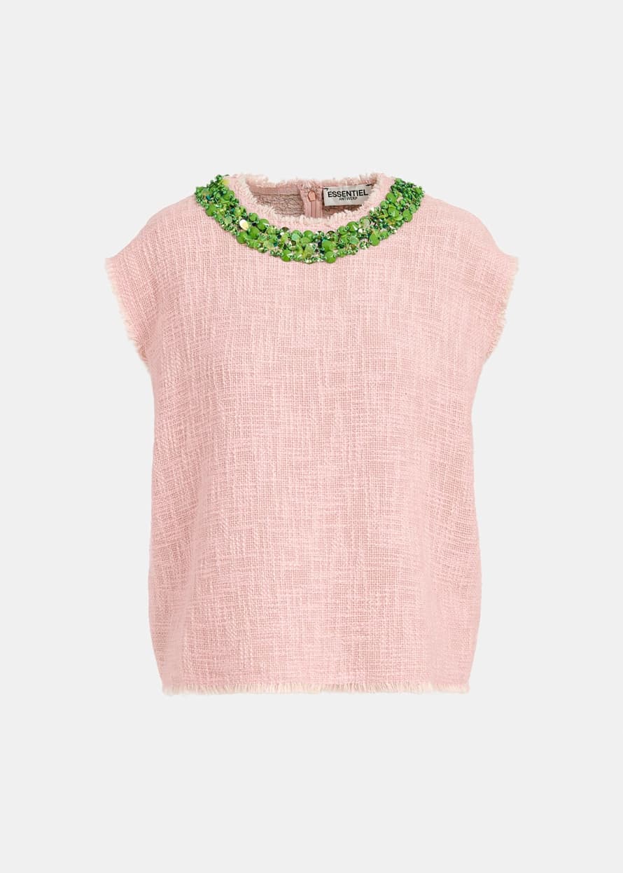 Essentiel Antwerp Light Pink Cotton Field Sleeveless Tweed Top