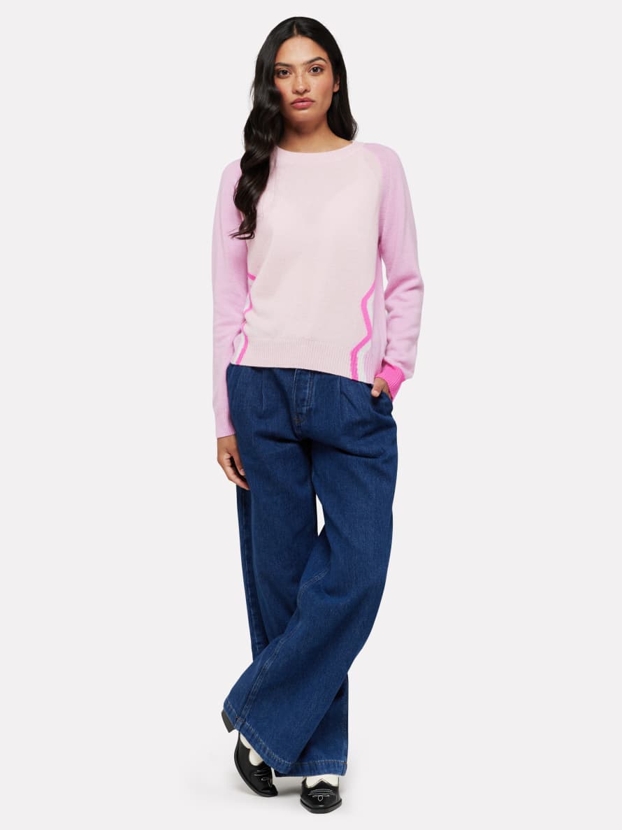 Brodie Cashmere Ivy Sweater with Side Wave in Pinks and Lilacs