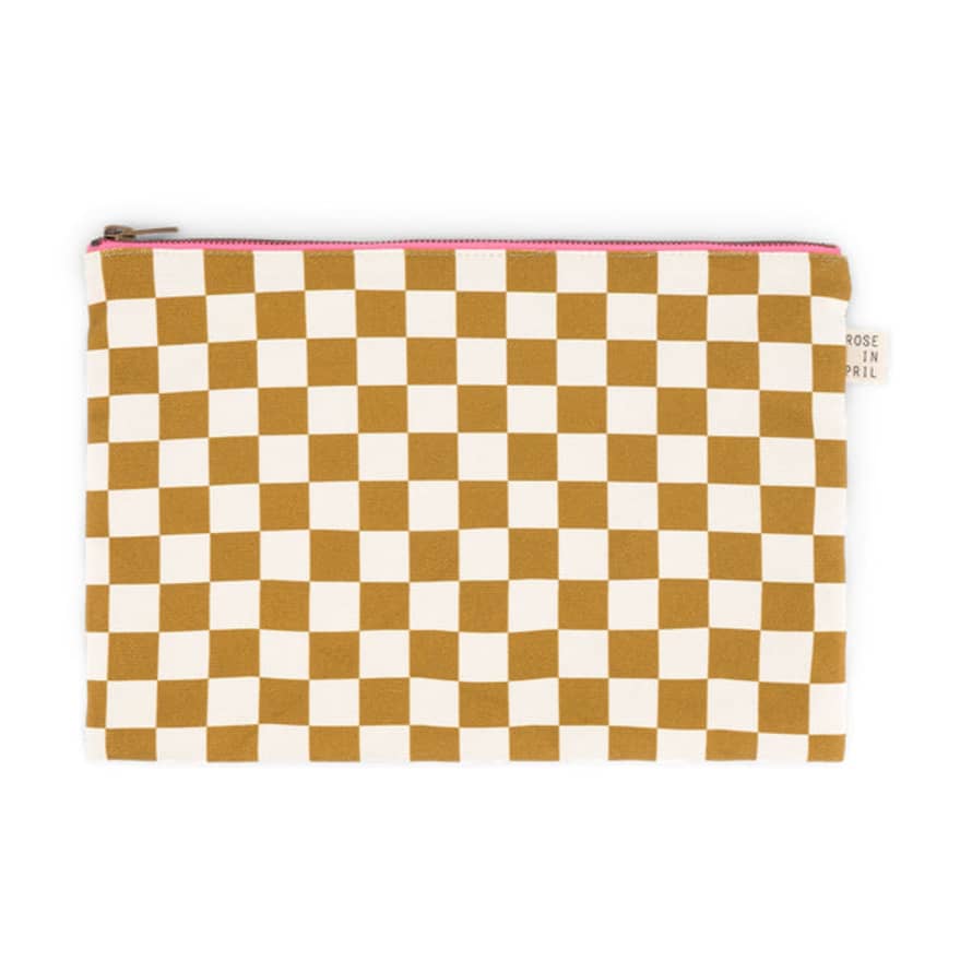 ROSE IN APRIL Lili Caramel Check Print Pouch