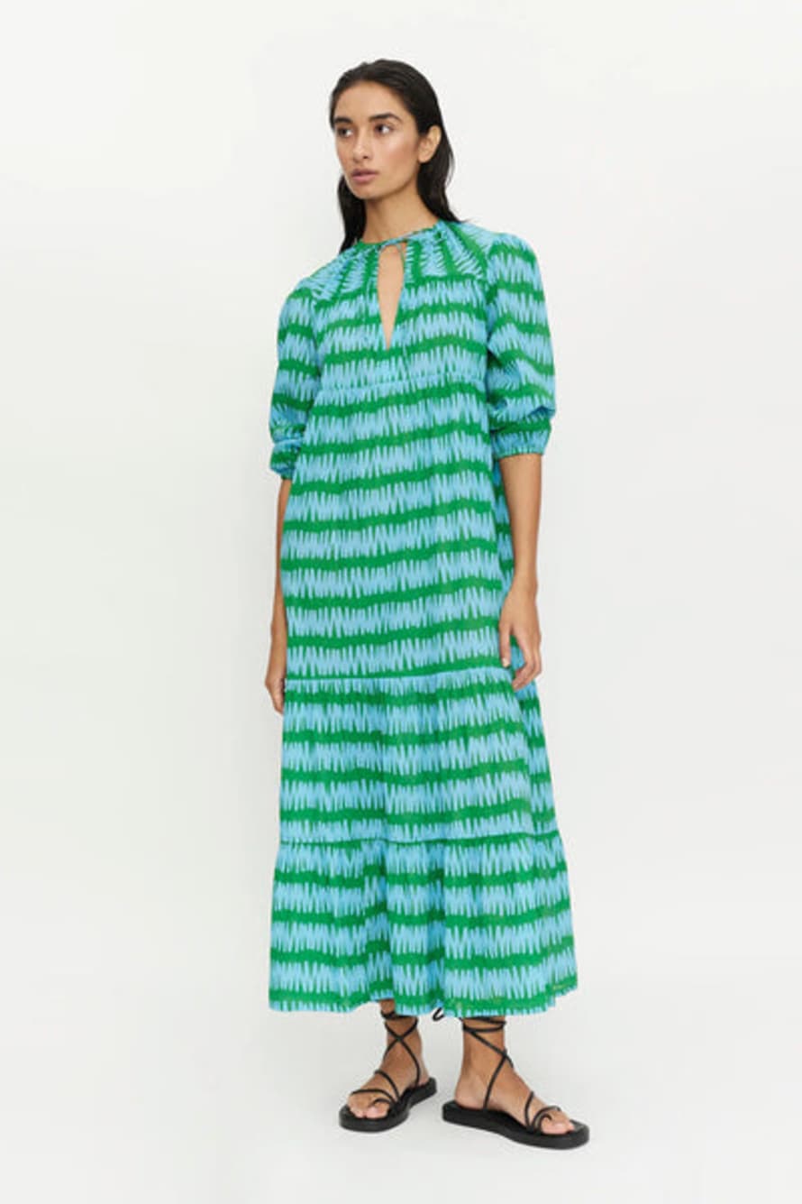Compania Fantastica Long Kaftan Dress - Green And Blue Summer Vibes Print