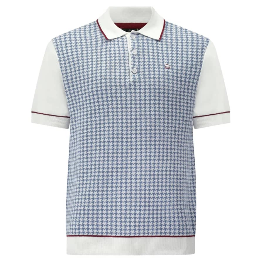 Merc London Cavendish Houndstooth Knitted Polo - White