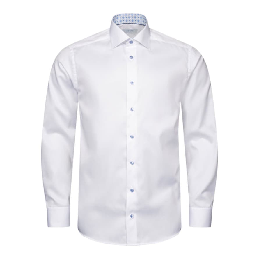 ETON - White Contemporary Fit Signature Twill Shirt - Geometric Contrast Details 10001210600