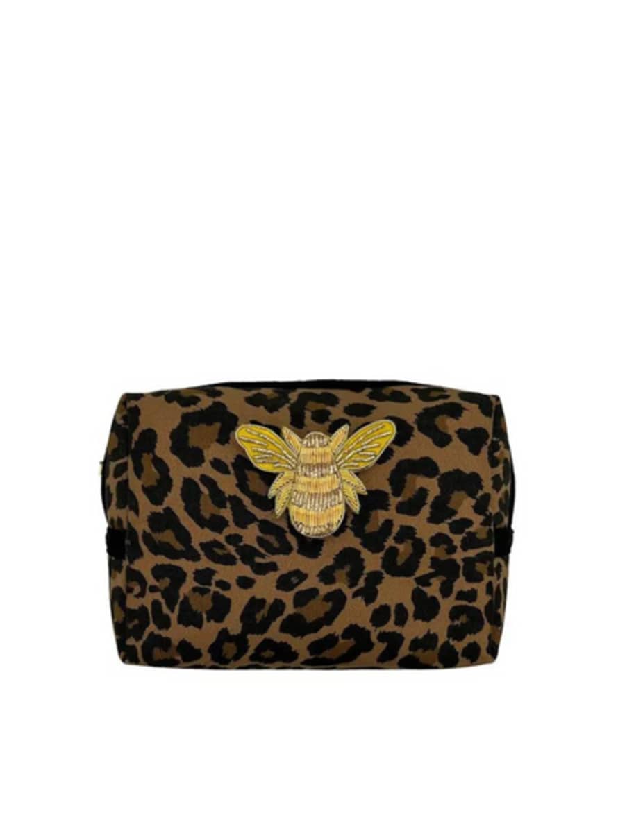 sixton Leopard Print Make-Up Bag & Gold Bee Pin Large