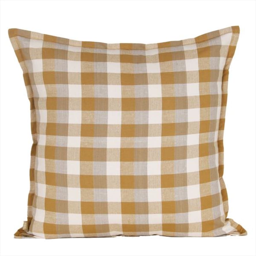 Raine And Humble Double Check Cushion In Yellow Sunset