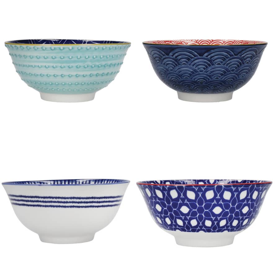 Kitchen Craft Set of Four Patterned Blue Bowls