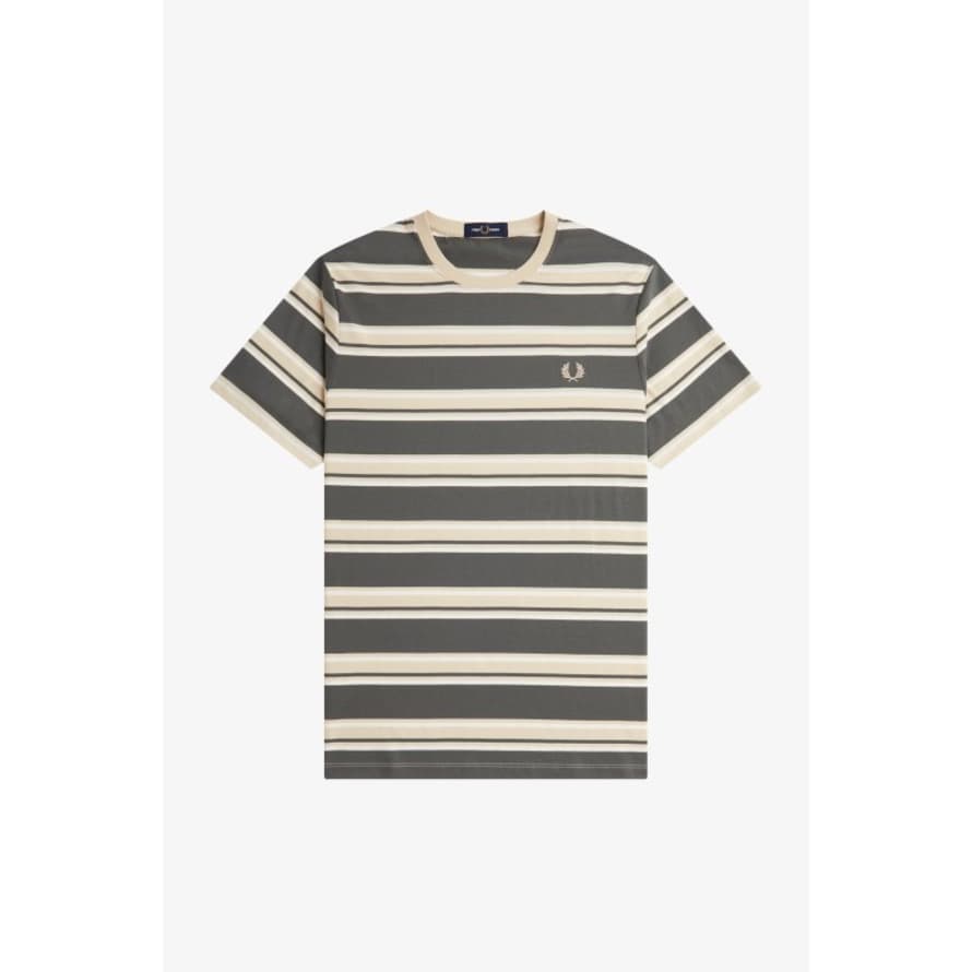 Fred Perry Stripe T-Shirt - Field Green / Oatmeal