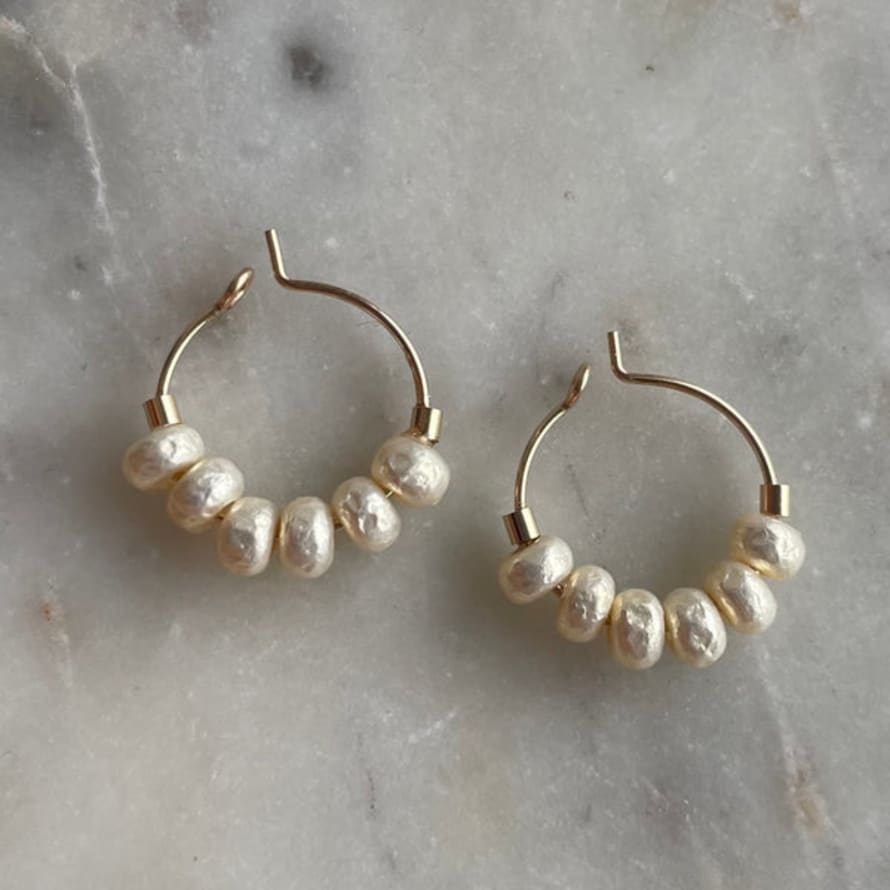 ChrisrianeDesignCo Mini Gold Filled Hoops With Pearl Style Glass Beads