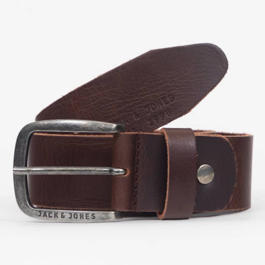 Jack & Jones Paul Leather Belt In Dark Brown