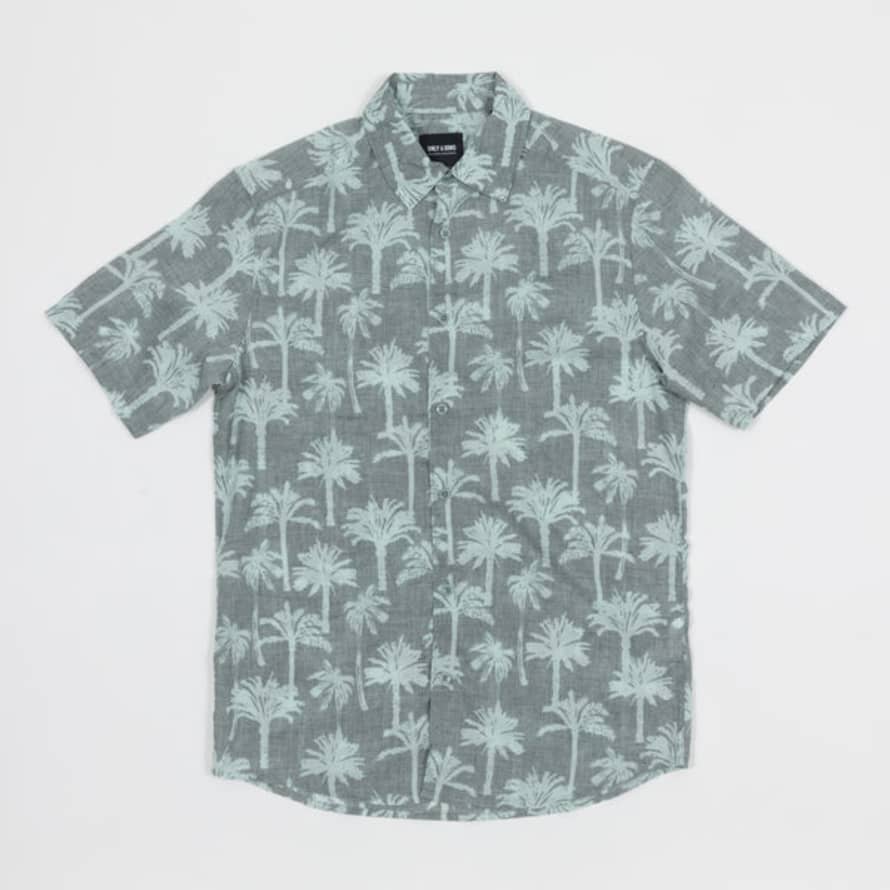 Only & Sons Only & Sons Palm Tree Shirt In Grey
