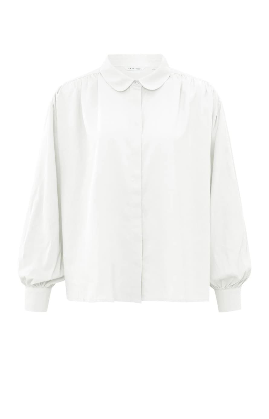 Yaya Oversized Blouse With Long Puff Sleeves Collar | Off White