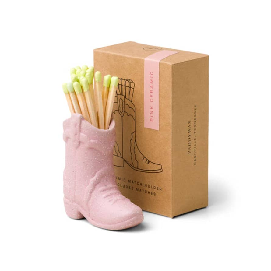 Paddywax Cowboy Boot Match Holder with 25 Matches - Pink