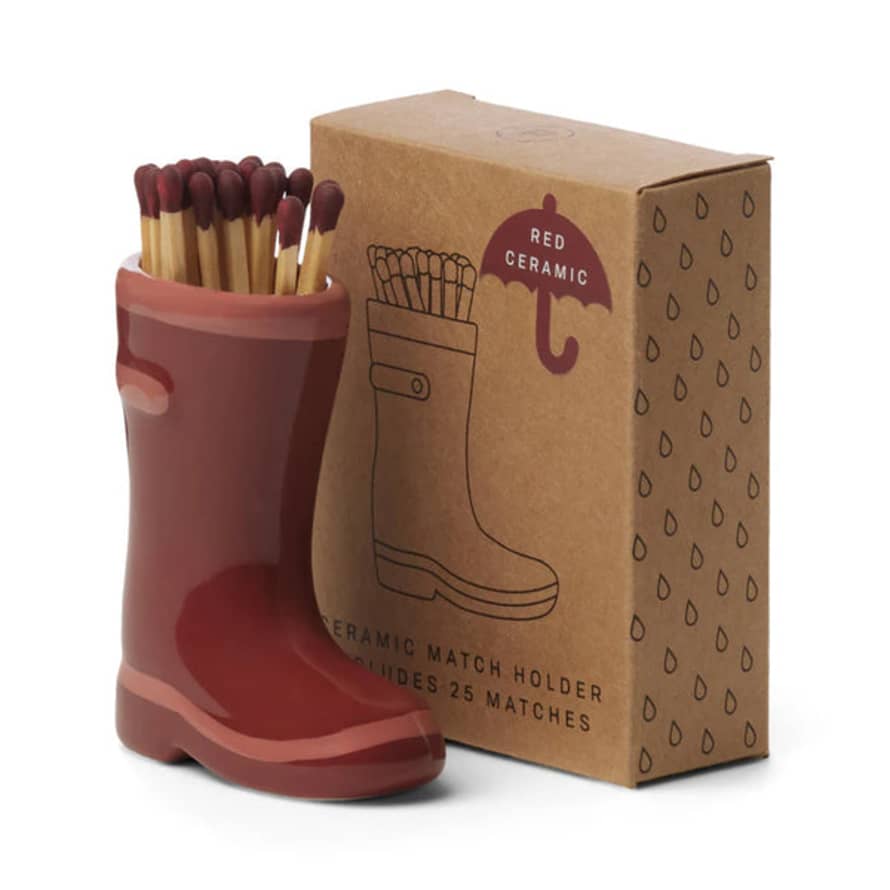 Paddywax Wellington Boot Match Holder with 25 Matches - Red